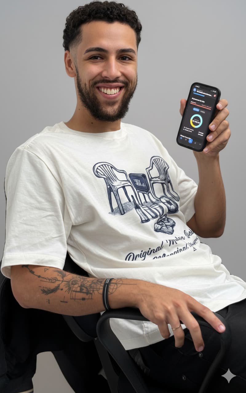 Pessoa feliz usando o aplicativo ProsperTechFin